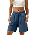 thumbnail image 1 of aohooy Womens Summer Linen Shorts Elastic Waist Drawstring Beach Vacation Shorts Side Split Buttons Lounge Short with Pocket Blue,XL, 1 of 8