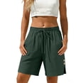 thumbnail image 1 of aohooy Womens Summer Linen Shorts Elastic Waist Drawstring Beach Vacation Shorts Side Split Buttons Lounge Short with Pocket Green,XXL, 1 of 8