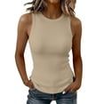 thumbnail image 1 of aohooy Womens Summer Tank Tops Ribbed Sleeveless Crew Neck Tank Tops Split Basic Slim Fit Knit Racerback Gym Workout Top Shirt Khaki,L, 1 of 7