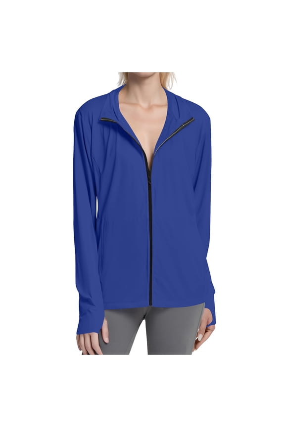 Womens Sun Protection Jacket 2026 Lightweight Dri Fit Long Sleeve Full Zip Thumb Holes Hooded Jackets Blue,M