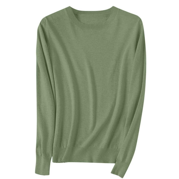 aohooy Womens Sweaters Long Sleeve Plain Plus Size Casual Knitted Sweater Pullover Roundneck Lightweight Loose Fit Jumper Green,XXXL