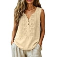 thumbnail image 1 of aohooy Womens Tank Tops Embroidered Loose Fit Cotton Linen V Neck Henley Sleeveless Boho Shirt Casual 2026 Summer Beach Tunic Top Beige,XL, 1 of 9