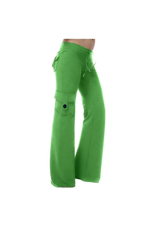 Womens Wide Leg Yoga Pants High Rise Cargo Plus Size Drawstring Stretch Leggings with Multi Pockets Mint Green,L