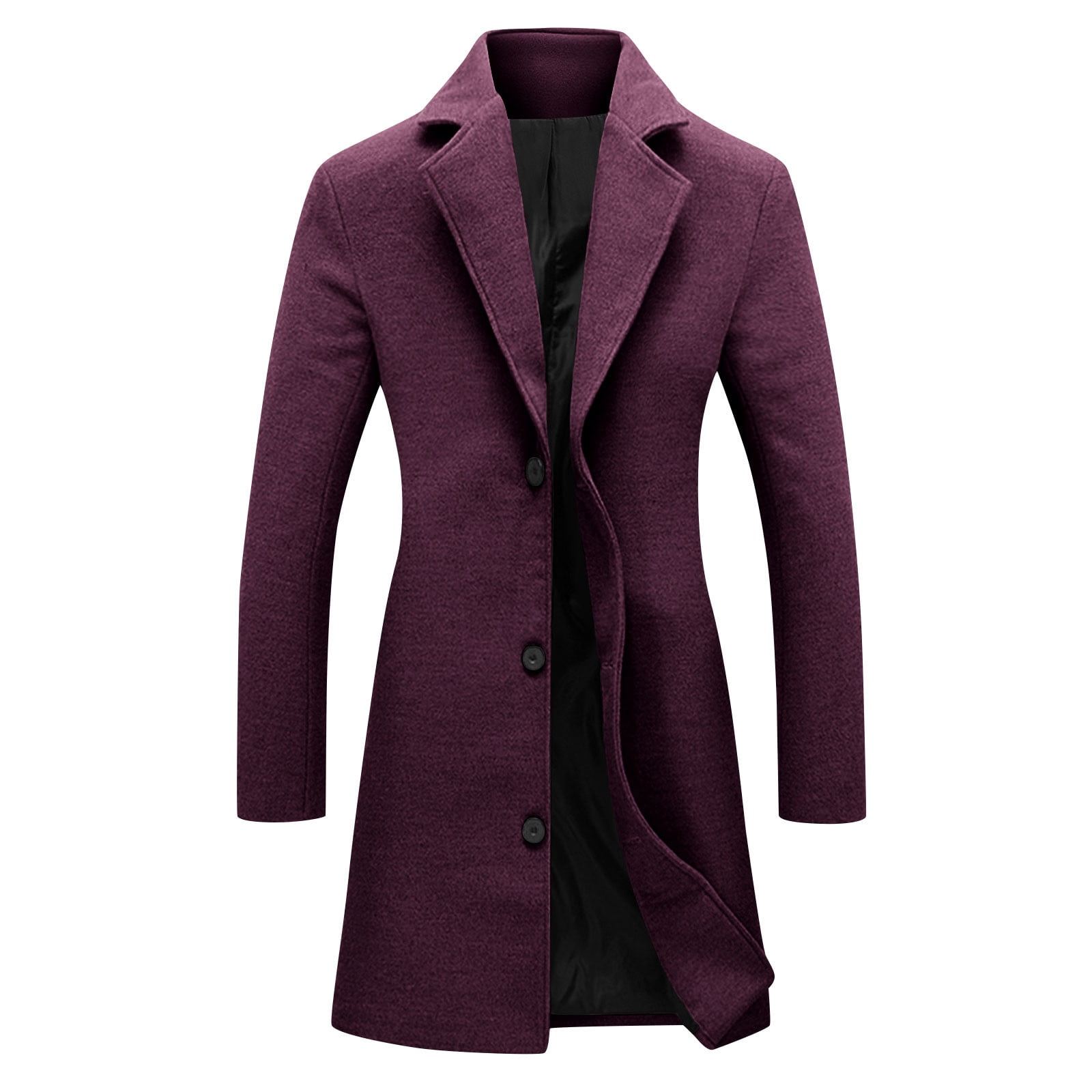 aohooy Womens Wool Dress Coats Winter Notched Lapel Collar Solid Winter  Midi Peacoat Single Breasted Plus Size Long Sleeve Trench Coat Purple,XL -  Walmart.com