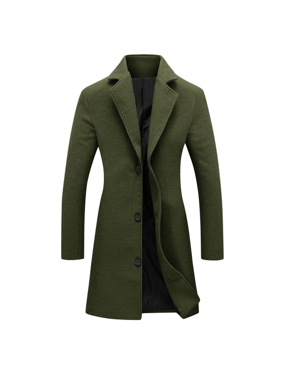 Wool Peacoats for Women Single Breasted Fall Winter Midi Overcoat Plus Size Notched Lapel Collar Trench Coat with Pockets Army Green,XL