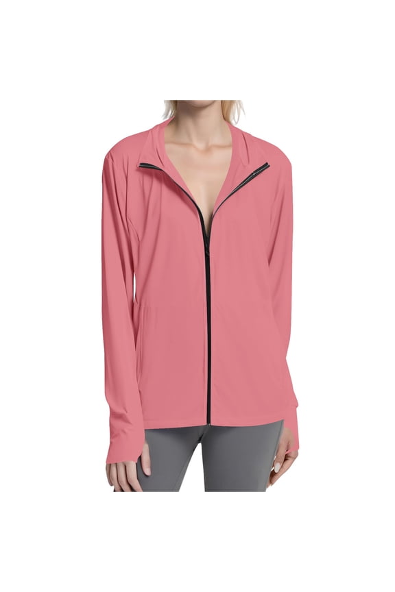 Workout Jackets for Woman 2026 Lightweight UV Protection Long Sleeve Full Zip Thumb Holes Hooded Coats Pink,XL