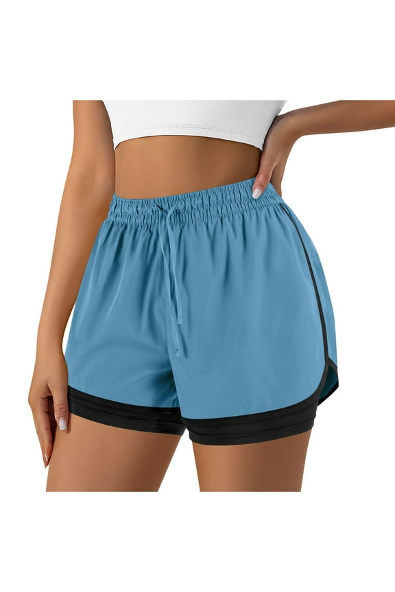 Workout Shorts Women Running Casual Athletic 2 in 1 Jogger Shorts with Liner High Waist Gym Yoga Summer Quick Dry Short Pants Light Blue,M