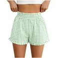 thumbnail image 1 of aohooy Workout Shorts for Women Casual Plaid Ruffle Lounge Shorts Summer Elastic High Waist Pajamas Boxers Pants Green,XXL, 1 of 6