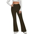 thumbnail image 1 of aohooy Yoga Cargo Pants for Women Wide Leg Bell Bottoms High Waisted Workout Leggings Pull On Stretchy Bootcut Solid Flare Pant Brown,M, 1 of 6