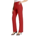 thumbnail image 1 of aohooy Yoga Pants Women Plus, Straight Leg Bootcut Stretch Work Slacks Office Casual Pant Belt Loops with Pockets Red,XL, 1 of 7
