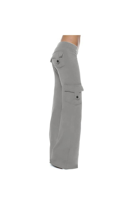 Yoga Pants Women Wide Leg Stretch Cargo Plus Size Y2K High Rise Drawstring Pant with Pockets Gray,XXXL