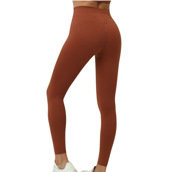 aohooy Yoga Pants for Women Stretch Leggings, Butt Lifting High Waisted Stretch Legging Tummy Control Slim Gym Pant Brown,S