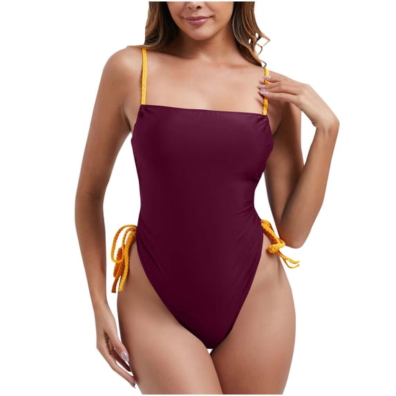 Gufahion 1 Piece Swim Suits for Women Bathing Suit Drawstring Swimsuits Paded Swimwear