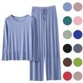 thumbnail image 1 of Amkhujs 2 Piece Sets for Women Summer Loungewear Sets Outfits Round Neck Long Sleeve Tops Wide Leg Pants Pajamas for Women Set, 1 of 3