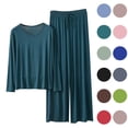 thumbnail image 1 of Amkhujs 2 Piece Sets for Women Summer Loungewear Sets Outfits Round Neck Long Sleeve Tops Wide Leg Pants Pajamas for Women Set, 1 of 3