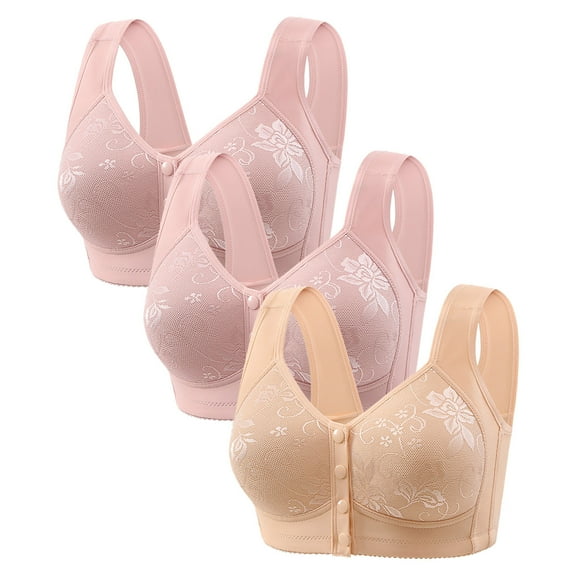 Gufahion 3 Pack Front Closure Bras for Seniors, Comfortable Push UP Bras for Women No Underwire with Wide Straps, Gifts for Her