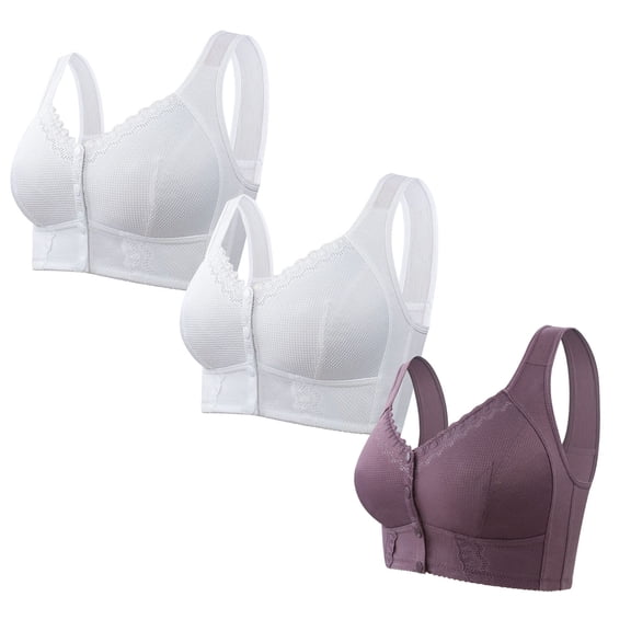 Gufahion 3 Pack Front Closure Bras for Women Plus Size Wirefree Push Up Bras Everyday Bras Senior Wireless Seamless Snap Closing Bra S-5XL
