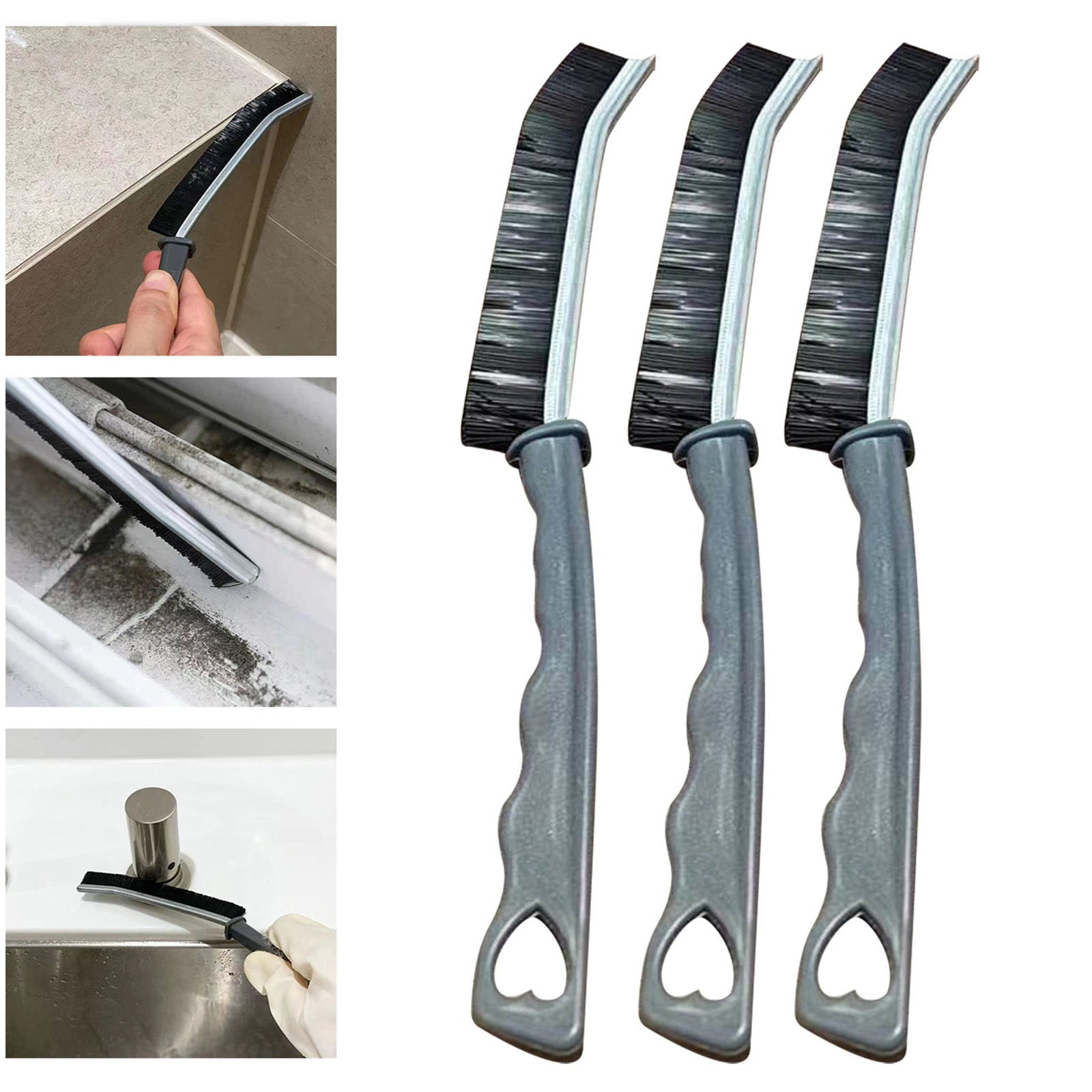 aoksee 3pc Grout Cleaner Scrub Brush Deep Tile Joints Stiff Angled