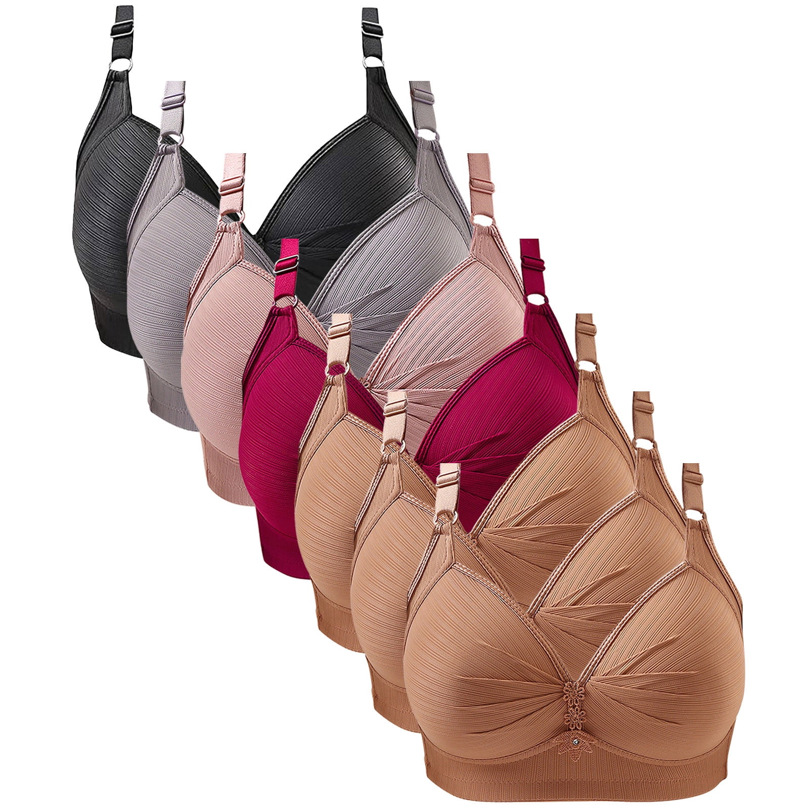 Amkhujs 7 Pack Plus Size Bras for Women with Support Wireless Bralettes for Women Push up Bras Everyday Bra S-5XL