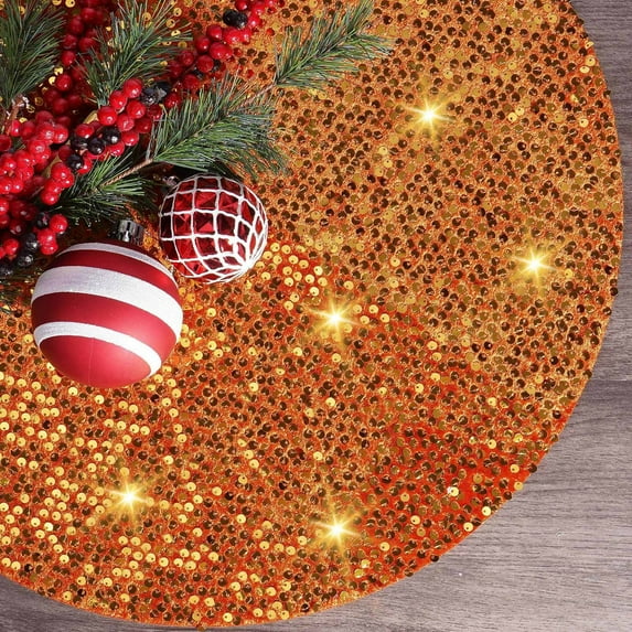 aoksee Christmas Tree Skirt for Artificial Trees 24 Inch Tree Skirt Modern Glitter Tree Ring for Halloween Xmas Embroidered Tree Base Cover for Birthday Party Supplies