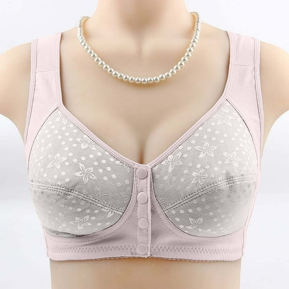 Amkhujs Front Closure Bras for Women Plus Size Push Up Bra Wireless Bralettes Snap Closing Bra for Senior Everyday Wirefree Bra L-5XL