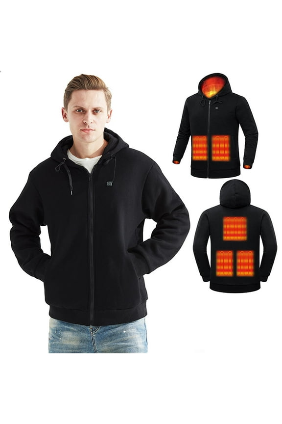 Heated Coats For Men, Men's Intelligent Heating Top Solid Color Winter Comfortable Long Sleeve Coat Sweater