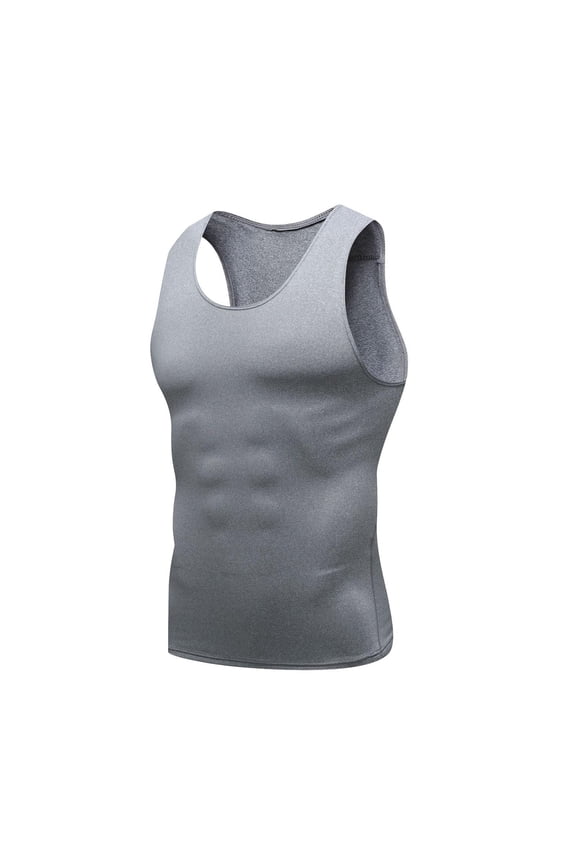 Mens Spring Fashion Clothing Solid Color Exercise Close-fitting High Resilience Round Neck Fitness Short-sleeved Tops Sleeveless Tank Summer Vests Casual Black Men