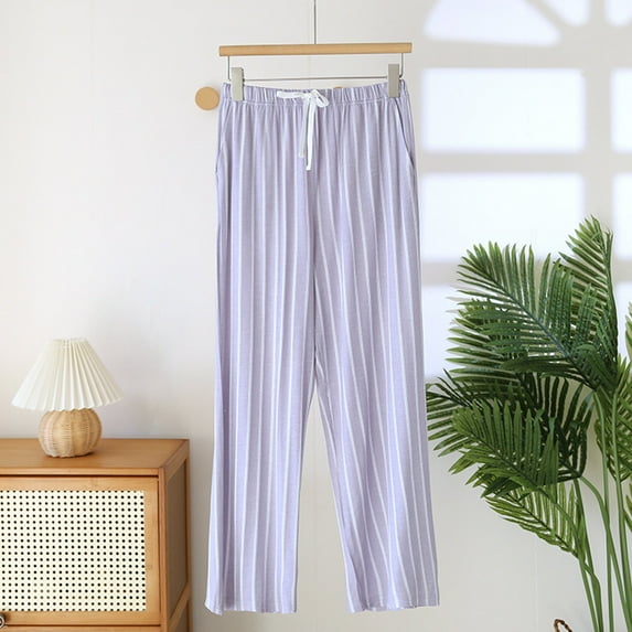 Gufahion Pajama Pants for Women Wide Leg Drawstring Loungewear Pants Loose Striped Pajama Bottoms with Pockets