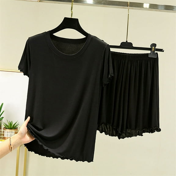 Gufahion Pajamas for Women Set Short Sleeve Sleep Shirt Sleepwear Top and Short 2 Piece Loungewear
