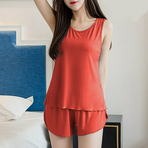 Gufahion Pajamas for Women Set Tank Top and Shorts 2 Piece Nightwear Women Pajama Set Round Neck Summer Sleepwear Set