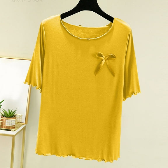 Gufahion Pajamas for Women Short Sleeve Ruffle Summer Tops Round Neck T-Shirts Loose Fashion Outfits Loungewear Nightwear