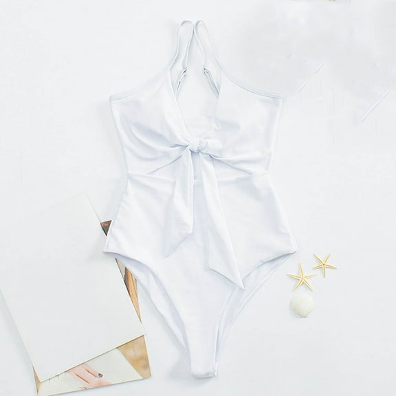 Gufahion Women's 1 Piece Swimsuit Tie Knot Bathing Suit Spaghetti Strap Swim Suit Swimwear for Women