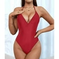 thumbnail image 1 of Amkhujs Women's 1 Piece Swimsuits V Neck Bathing Suit Solid Color Swimwear Backless, XL, 1 of 6