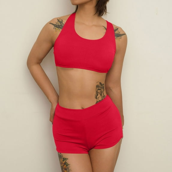 Gufahion Womens 2 Piece Bikinis Sets Wide Strap Sporty Swimsuits with Boyshort Bathing Suit for Women Teen