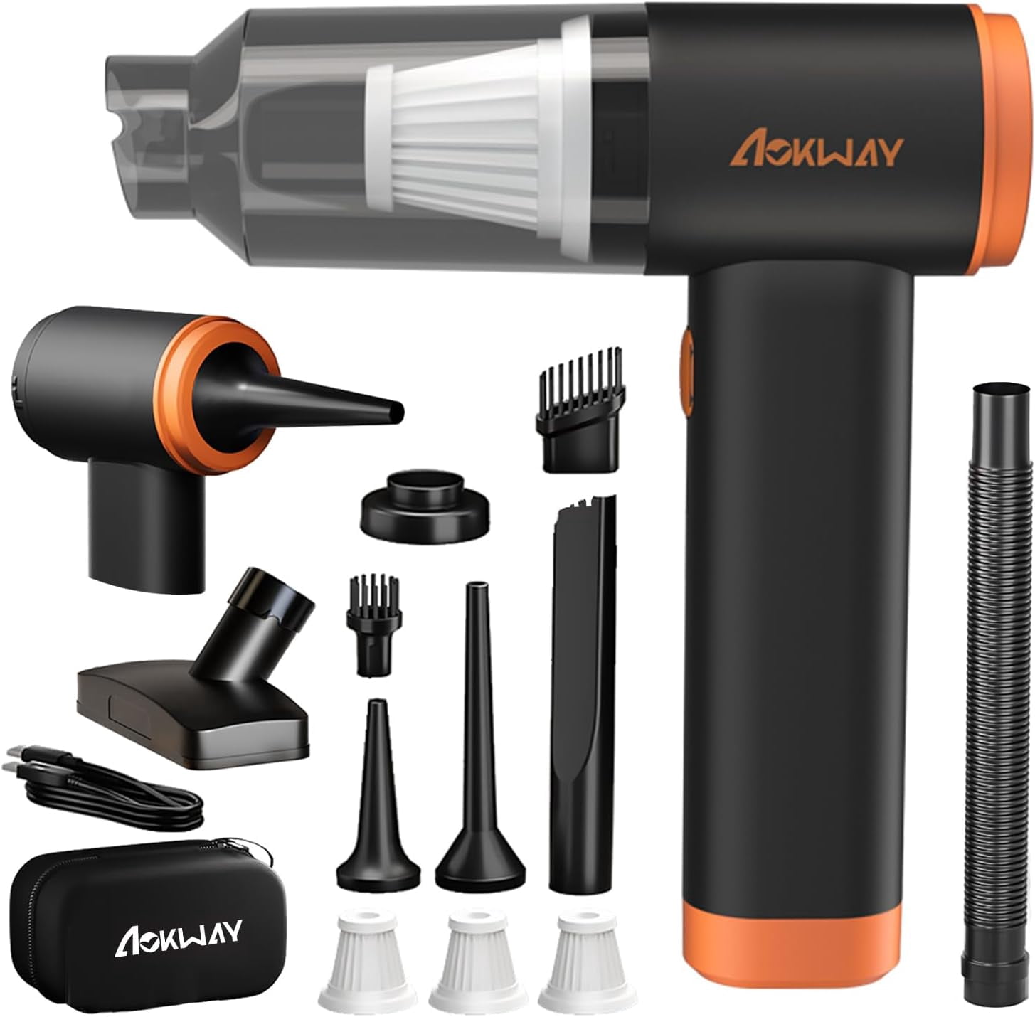 aokway Car Vacuum Portable Cordless 20000PA Powerful Suction, Mini Vacuum Cleaner for Car, Electric Air Duster & Blower, Mini Handheld Vacuum 4-in-1 Rechargeable for Home, Office Desk Cleaning