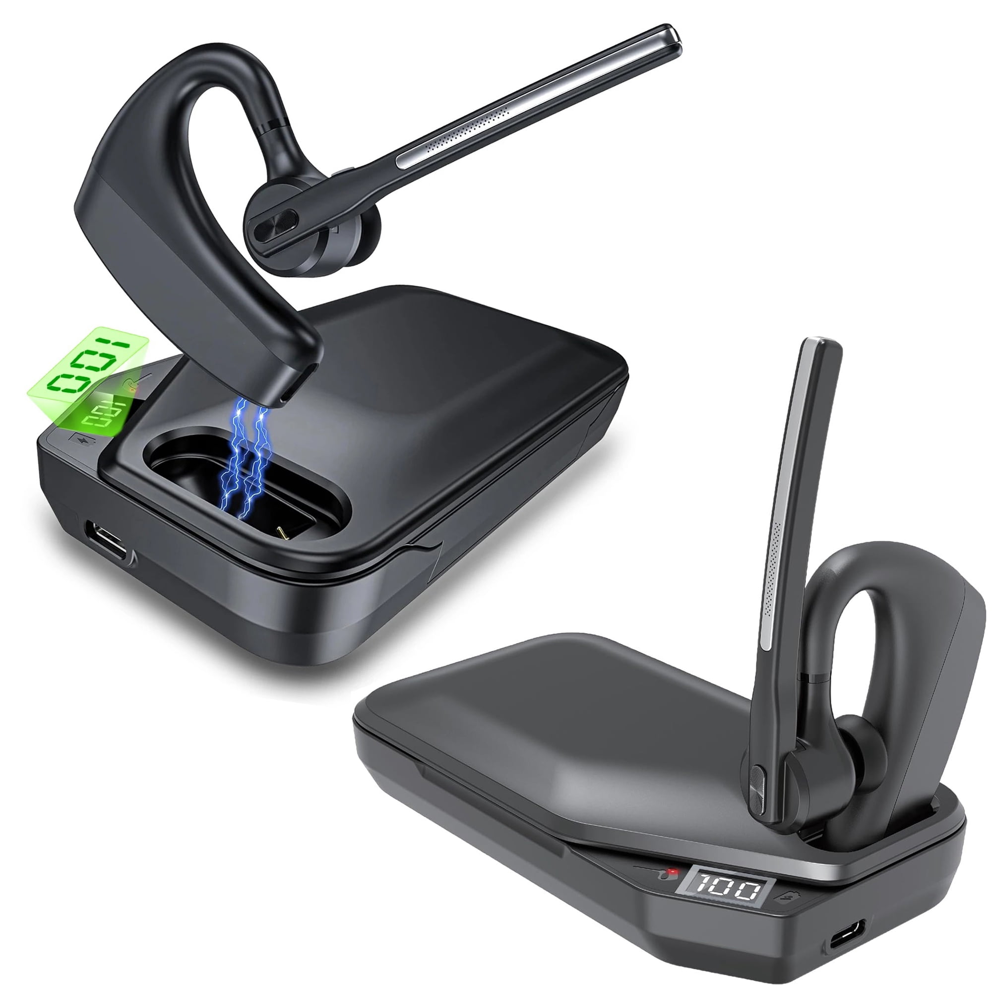 aomogo Bluetooth Headset V5.2 Wireless Bluetooth Earpiece with 800mAH Charging Case 96 Hrs Talktime Wireless Headset with CVC8.0 Dual Mic Noise Canceling for iPhone Cellphone Trucker Work
