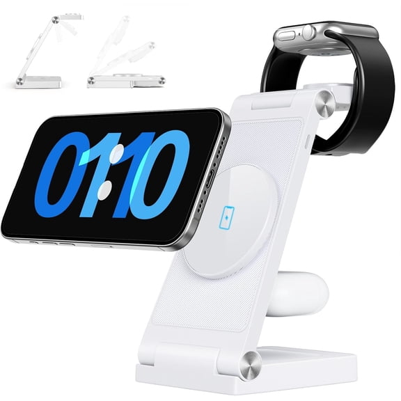 aomogo Traveling Wireless Mag-Safe Fast Charging Station,Magnetic 3 in 1 Charger with Light for iPhone 16 15 14 13 12 Pro Max Plus,Apple Watch Series & Air pods 4 3 2 Pro
