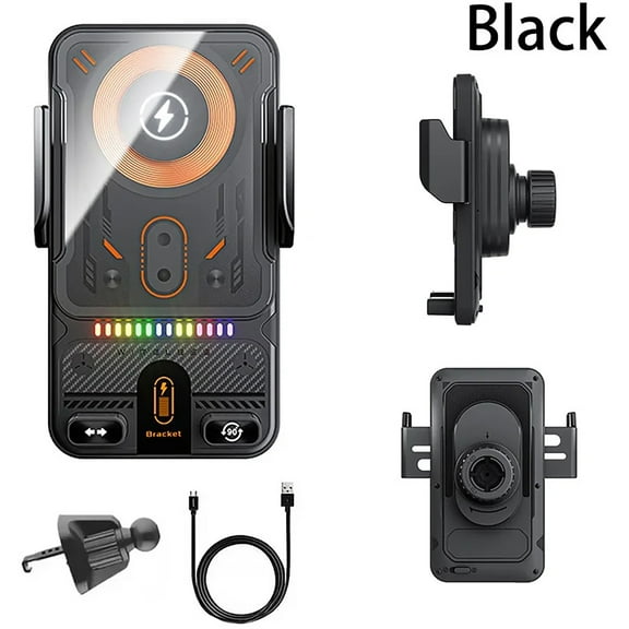 aomogo 15W Wireless Fast Charging Car Phone Bracket Transparent Mount Auto-Induction Electric Telescopic 360° Rotating LED Colorful Optoelectronic Indicator Light for iPhone