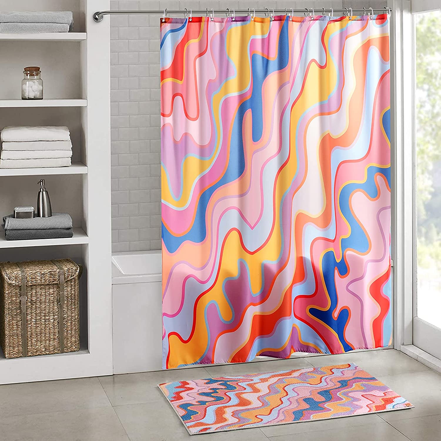 aoselan Vintage Abstract Art Stall Shower Curtain 36 inches Colorful