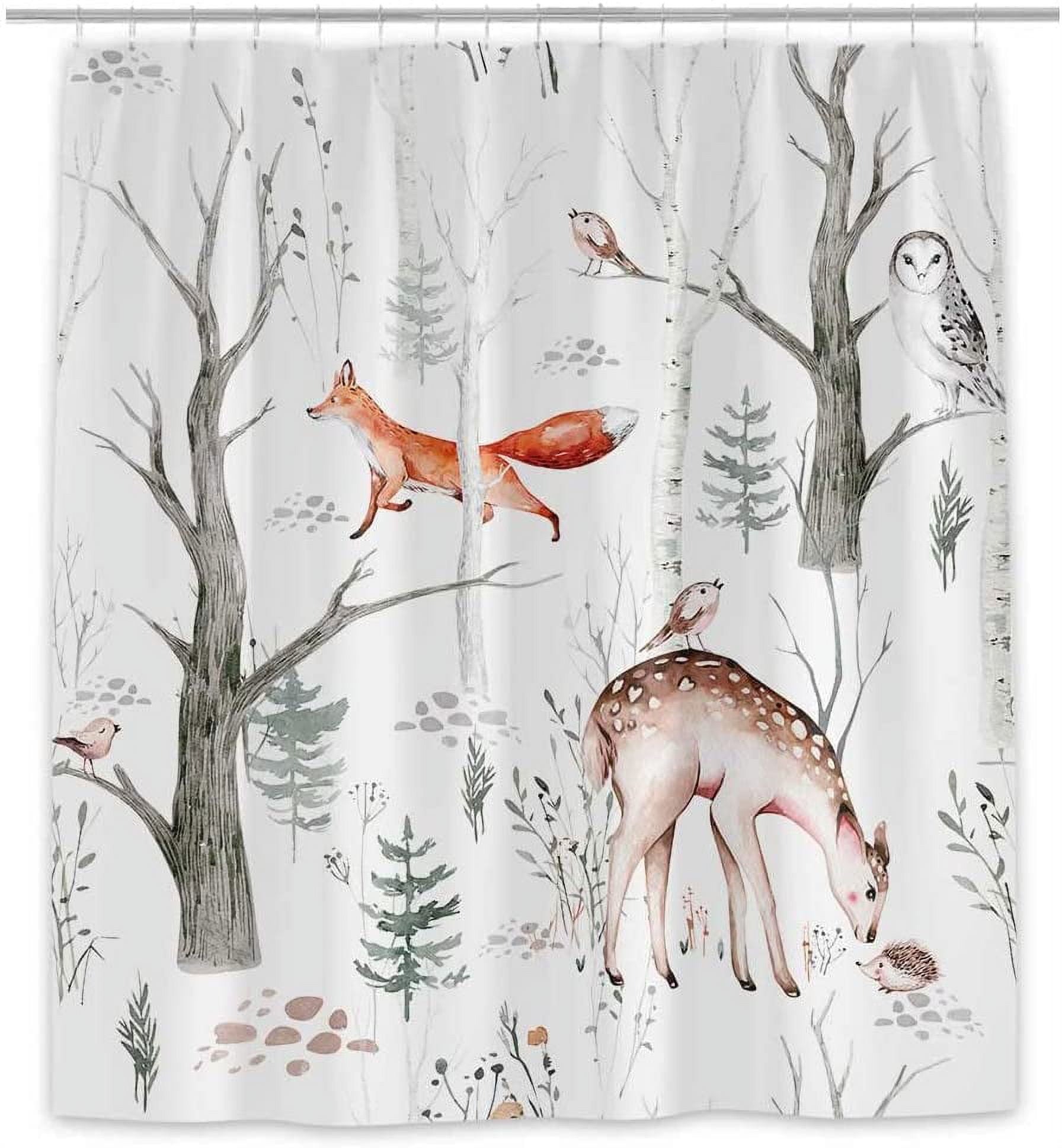 aoselan Watercolor Woodland Animals Shower Curtain Sets, Rustic Lodge