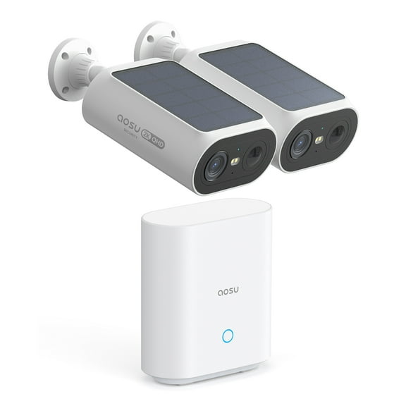 aosu 2K QHD 3.0-MP Dual-Band Wi-Fi Quick-Install Outdoor AI-Smart Solar Camera Pro System with HomeBase (2 Cameras), C8E2DA11