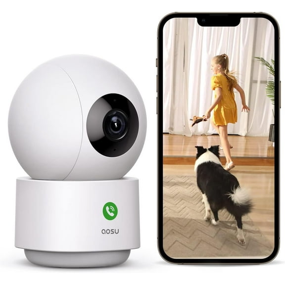 2K Security Camera Indoor, Baby Monitor Pet 360-Degree for Home with 2.4 GHz Wi-Fi Router, One-Touch Call, Smart Motion Tracking, IR Night Vision, Compatible Alexa