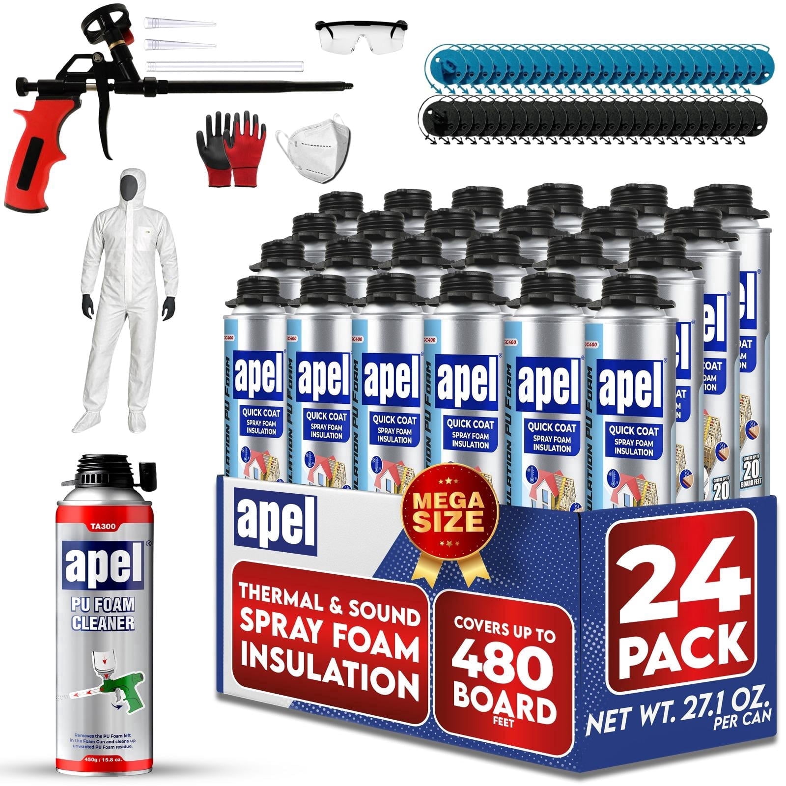 Apel Spray Foam Insulation Kit (24 x 32.80 oz./480 Bd ft) Heat and ...