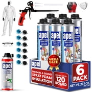 apel Spray Foam Insulation Kit 6 x 32.80 oz./120 Bd ft Heat and Acoustic Insulation, Self Expanding Polyurethane Foam, Application Gun and Cleaner Included - 6 Pack