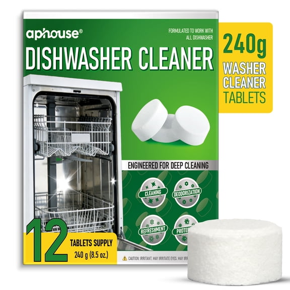 aphouse Dishwasher Cleaner And Deodorizer, 12 Tablets, Deep Cleaning Descaler for Dishwasher, Septic Safe, Removes Odor Causing Limescale