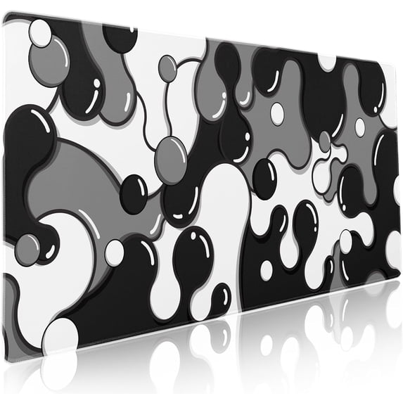 aportt Black White Grey Mouse Pad XXL Anime Cool Geometric Japanese Extended Desk Mat 90X40 CM Non-Slip Rubber Base Stitched Edge Large Mousepad for Gaming Laptop Computer Desktop 35.4×15.7 Inch