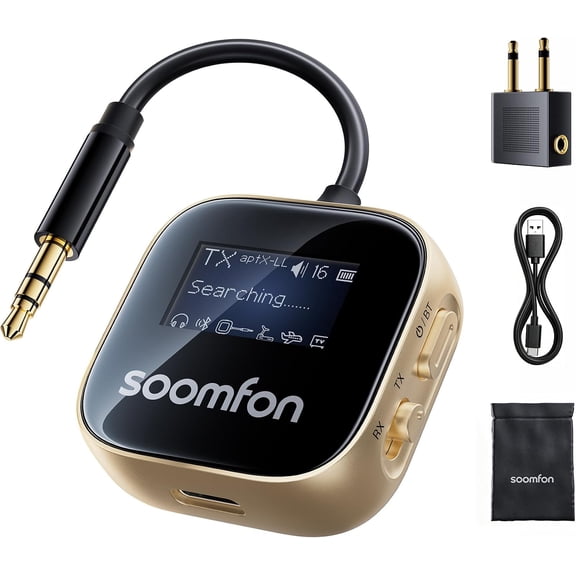 aptX-LL Bluetooth 5.3 Transmitter Receiver for TV to 2 Airpods or Headphones aptX-HD Airplane Bluetooth Adapter Low Latency with LCD Display 3.5mm for Plane Flying Gym Car Home Stereo System
