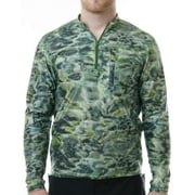 aqua design men's spear fishing 1/4 zip high collar long sleeve rash guard shirt, green bayou, m