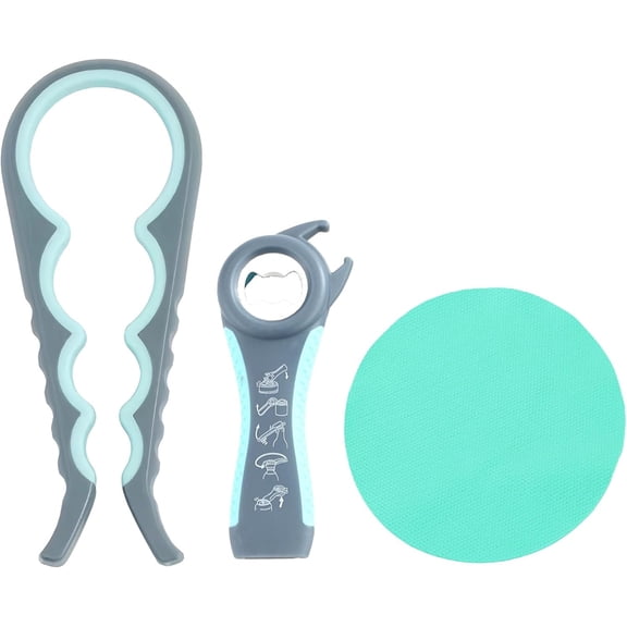 ar Opener Kit, 5 in 1 Multi Function Can Opener, 4 in 1 Bottle Opener with Non Slip Rubber Jar Gripper Pad for Arthritis Weak Hands