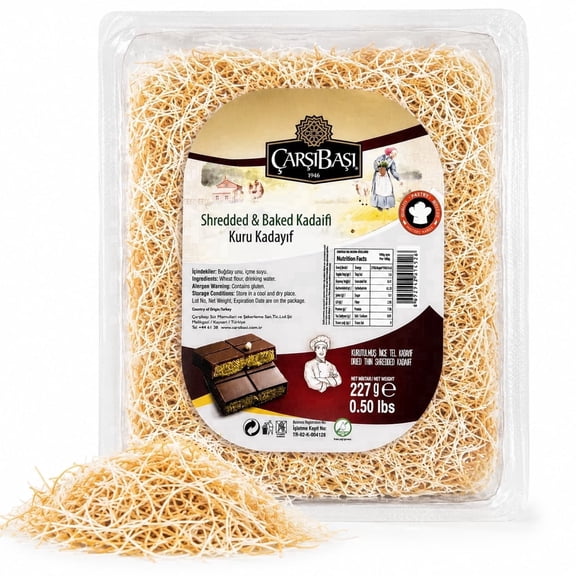 Çarşıbaşı Dried Kadayif Shredded Phyllo Dough (8 oz) – Shelf-Stable Crispy Ready-to-Use Baked Kataifi for Dubai Chocolate Filling, Kunafa & Baklava